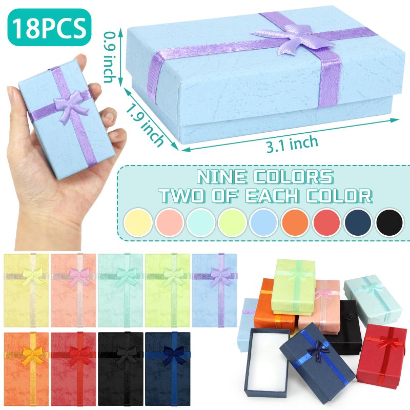 PRALB 18PCS Assorted Jewelry Gifts Boxes, Cardboard Ring Boxes With Padding Gifts Paper Boxes Jewelry Storage Cube Satin Ribbons Bowknot (9 Colors, 3.15" x 1.97" x 0.98") - Image 2